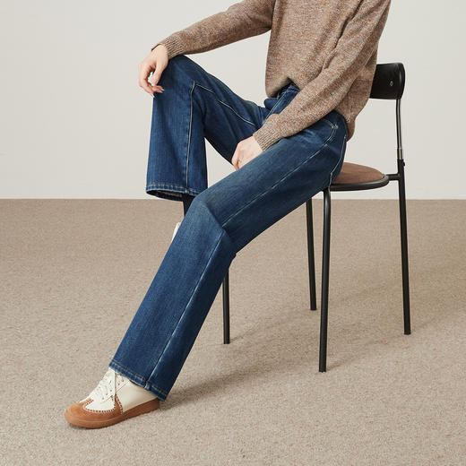 【厚绒-窄版-直筒牛仔】逸阳冬加绒加厚弹力宽松显瘦保暖直筒裤7308 商品图3