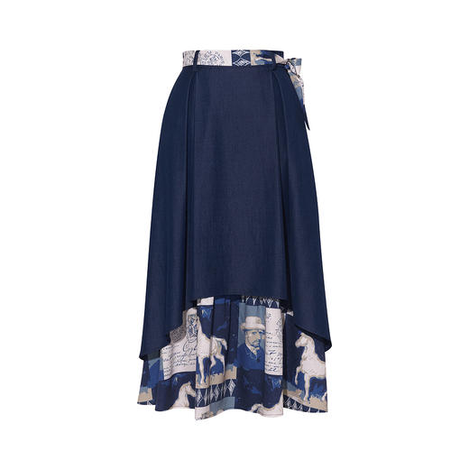 两三事梵高文艺星蕊雾夜2026春季新款复古印花拼接双层裙摆半身裙 商品图4