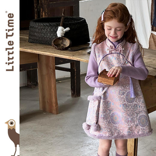 littletime女童新中式国风连衣裙2025新款洋气立领盘扣长裙拜年服 商品图4