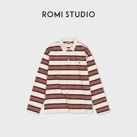 ROMI STUDIO“休闲复古”色织磨毛POLO领宽松长袖T恤 RWDSSE1737