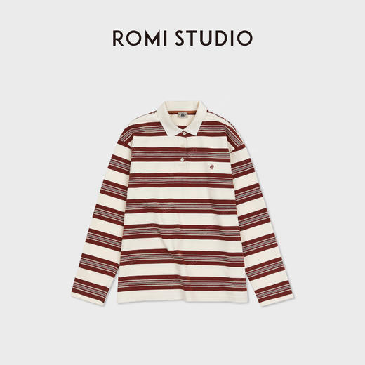 ROMI STUDIO“休闲复古”色织磨毛POLO领宽松长袖T恤 RWDSSE1737 商品图0