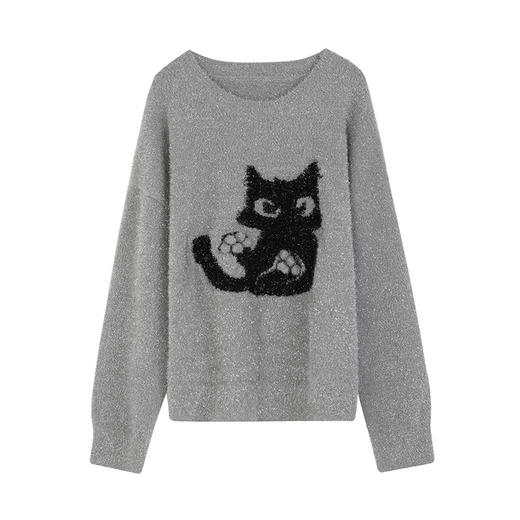 NEELLY纳俪商场同款冬新款减龄小猫撞色针织衫女软糯舒适套头毛衣N25124A04577 商品图3