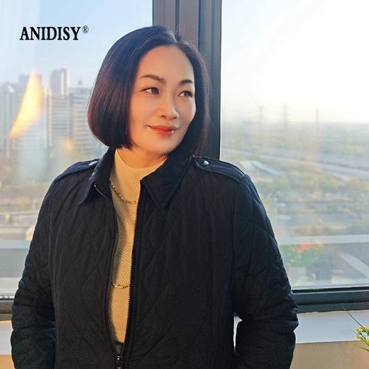 时尚翻领长袖拉链肩章菱格外套 商品图3