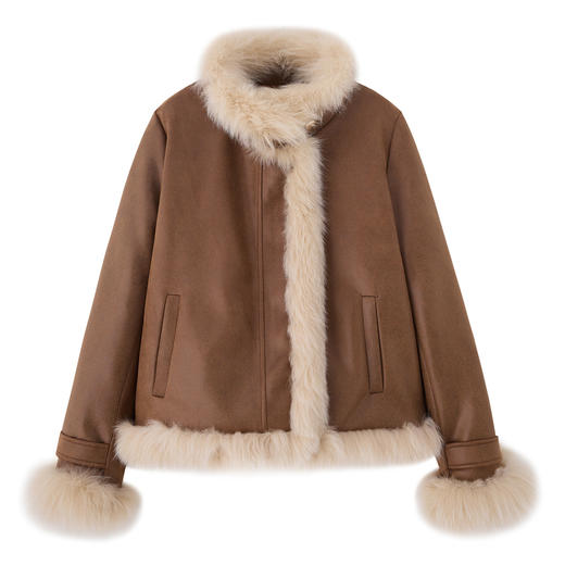 设计感高端狐狸毛领麂皮羽绒服，时尚白鸭绒皮草羽绒服HR-YJLY86872 商品图4