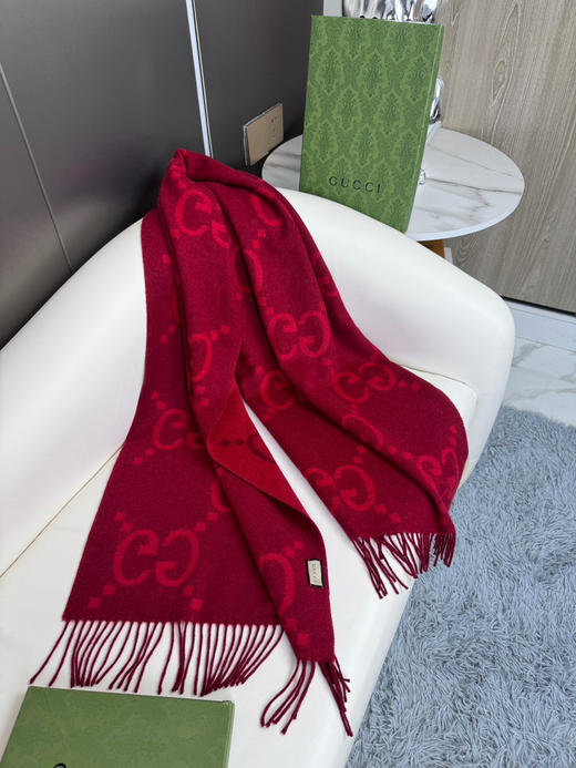 秋冬特惠💰260 古驰围巾 大G流苏 新爆款  经典双大g 双面提花流苏围巾 商品图4