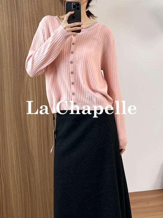 专柜实拍【绵羊毛+桑蚕丝】拉夏贝尔/La Chapelle简约气质小V领刺绣针织开衫长袖上衣~慵懒高级感★ 商品图2