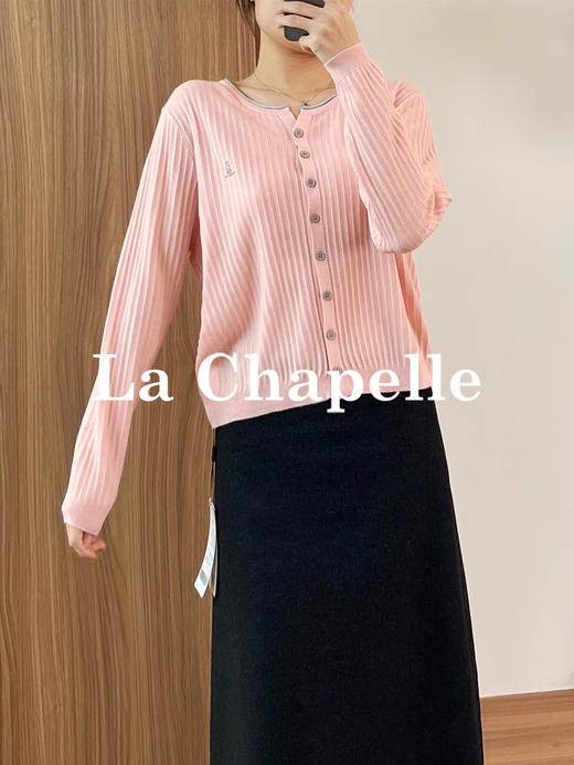 专柜实拍【绵羊毛+桑蚕丝】拉夏贝尔/La Chapelle简约气质小V领刺绣针织开衫长袖上衣~慵懒高级感★ 商品图4