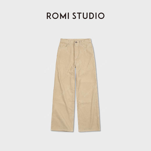 ROMI STUDIO“法式蓝调”复古工装蓝精梳灯芯绒阔腿裤RWCAX86172 商品图1