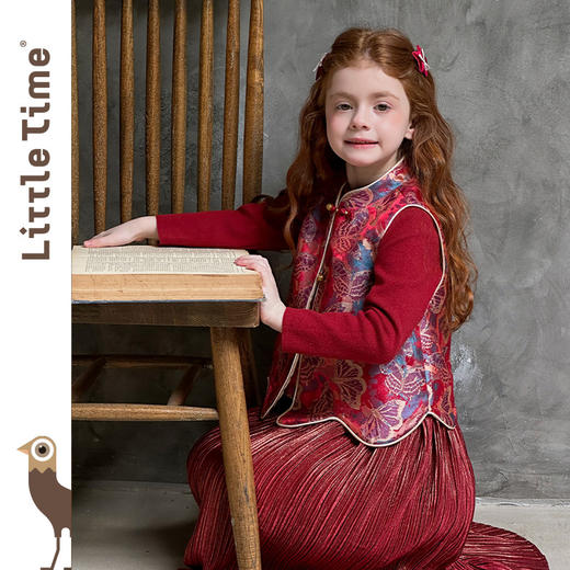 littletime女童套装2025新中式红色马甲套装中国风立领盘扣拜年服 商品图1