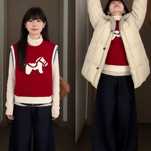 😎【岚可可新年红色小马提花毛衣&马甲系列】 ❤️复古红真的太有节日氛围感了～ 👍秋冬穿这种红有多显🥰白亮眼姐妹们应该知道!! 🔺Jue 对不撞款！不是烂大街的那种网红款！ 商品图5