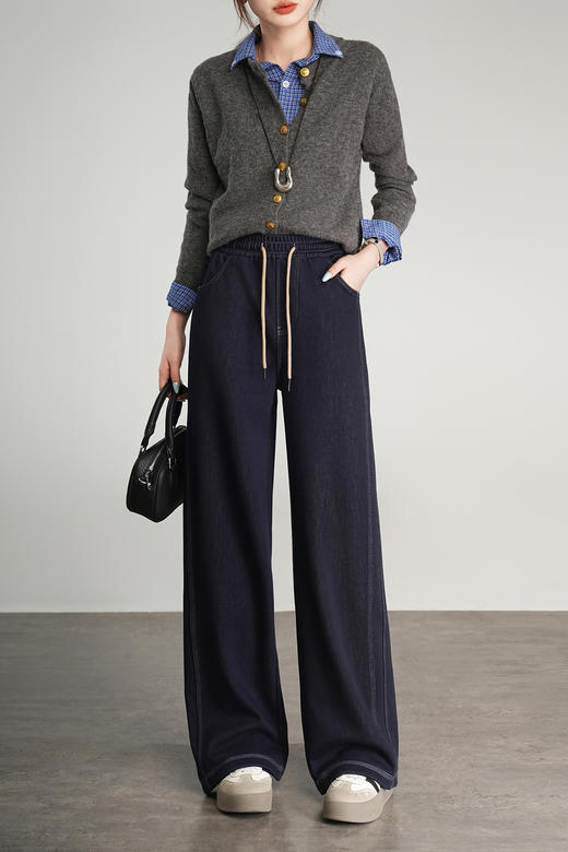 2576 女款 针织仿牛仔明线直筒裤 WK857 商品图0