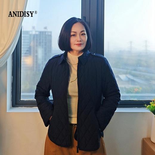 时尚翻领长袖拉链肩章菱格外套 商品图1