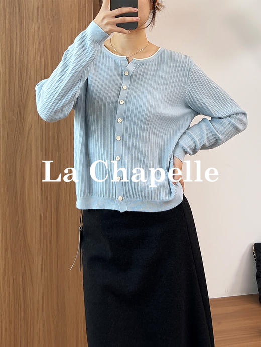 专柜实拍【绵羊毛+桑蚕丝】拉夏贝尔/La Chapelle简约气质小V领刺绣针织开衫长袖上衣~慵懒高级感★ 商品图3