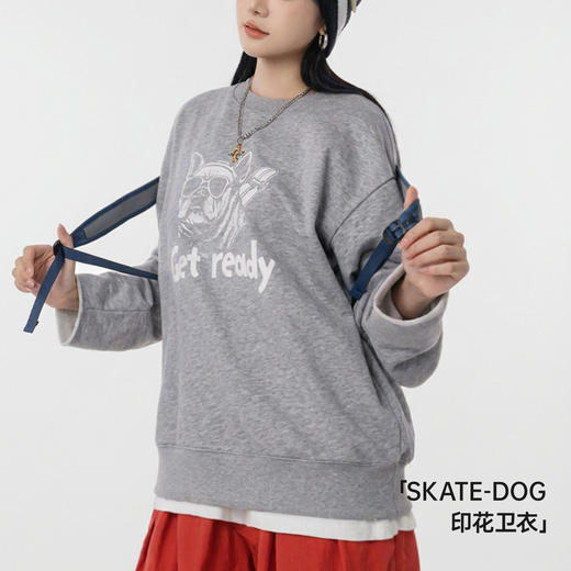 马登美式复古灰色重磅套头宽松内搭印花卫衣长袖T恤上衣女士春秋 商品图0