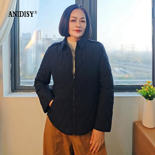 时尚翻领长袖拉链肩章菱格外套 商品图2