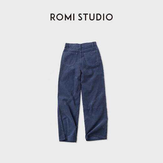 ROMI STUDIO“法式蓝调”复古工装蓝精梳灯芯绒阔腿裤RWCAX86172 商品图2