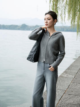 【山羊绒开衫外套】羊绒世家秋冬新品女士100%山羊绒连帽针织外套