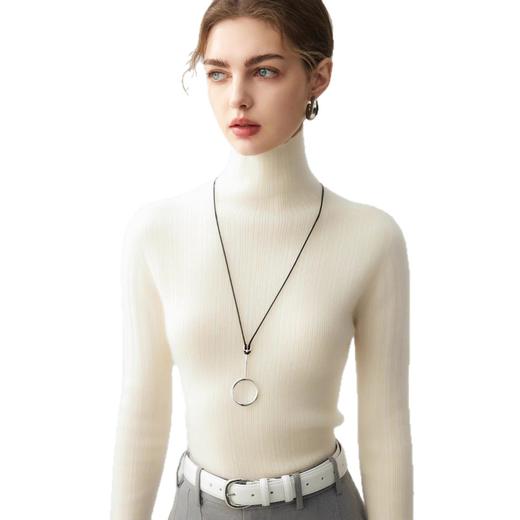 「高货rig」全新升级【铂金会员330/天猫449/差价119】(13215)洛诗琳一线成衣细抽条羊绒衫2025秋冬修身高领针织毛衣女 商品图4