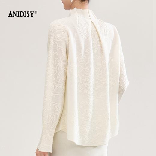 2026春装立体交织提花木耳边立领微喇长袖单排扣针织衬衣 商品图3