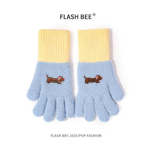 新款【韩国 腊肠狗针织手套】 女学生触屏保暖手套 可爱加厚防寒分指毛线手套 商品图5