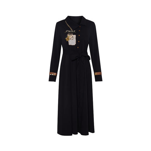 两三事梵高文艺夜莺诗行2026春新款印花贴布刺绣不对称翻领连衣裙 商品图4