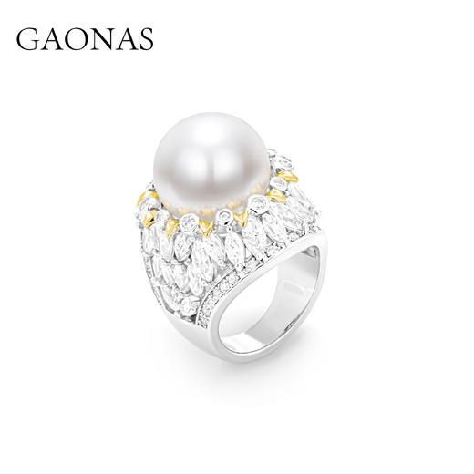 GAONAS 仿珍珠戒指 鎏金华光16mm贵气白色珠戒指11879JW 商品图1