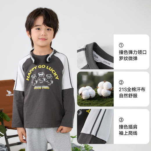 【10A抗菌纯棉】棉花堂三只小熊假两件长袖童装T恤 -FA61025 商品图3