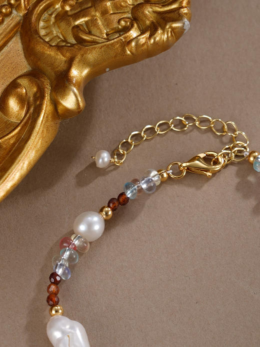 子佩集【虹落星渊】银S925珍珠惜王妃手链【SGB0680001】5.5mm大珠巴洛克镀金2601 商品图5