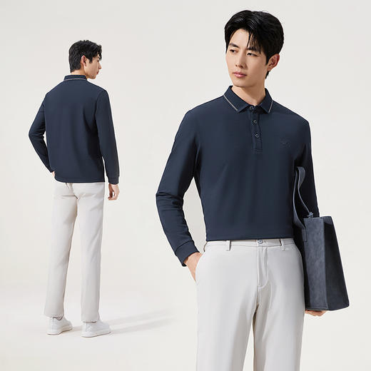 【含羊毛/不变形领】柒牌Polo衫长袖男士秋冬新款商务休闲T恤男装129T70580 商品图3