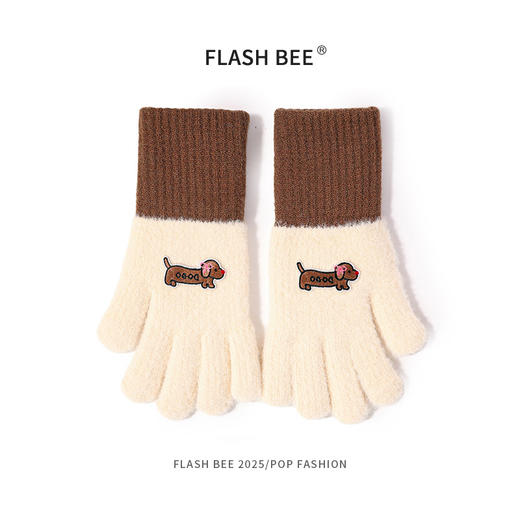 新款【韩国 腊肠狗针织手套】 女学生触屏保暖手套 可爱加厚防寒分指毛线手套 商品图8