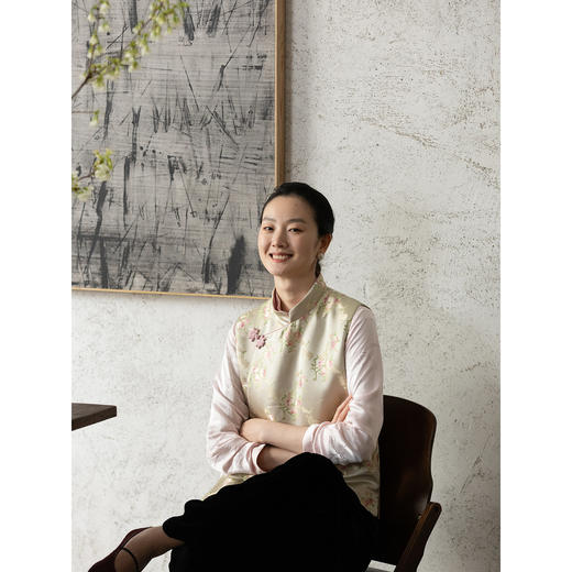 牧衣游原创 50姆米重磅仙桃宋锦马夹禅意东方复古新中式开衫 山与 商品图2