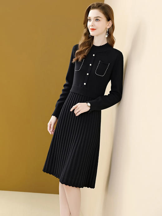 「自」全新升级【铂金会员201/天猫269/差价68】(05658)洛诗琳高级长袖假两件连衣裙女2025秋冬新款气质显瘦百褶针织毛衣裙 商品图4