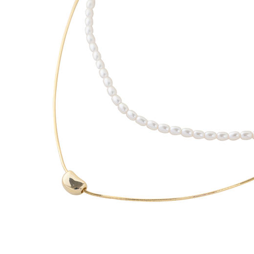 三彩2026新款金属相思豆合成珍珠双层叠戴项链极简轻奢个性约会 商品图3