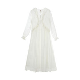 【林栖设计小店】蕾丝花边|桑蚕丝牙签褶高腰仙气2026春新款真丝连衣裙1961033