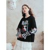 两三事梵高文艺轻氧漫游2026春季新款格子拼接袖假两件印花t恤女 商品缩略图1