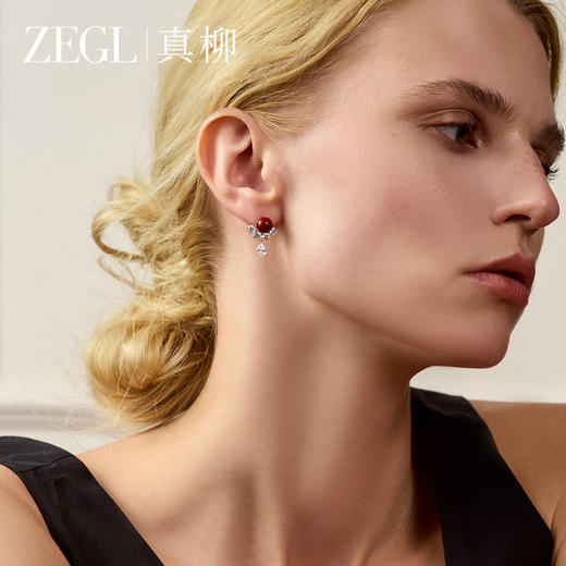 ZEGL人造珍珠吊坠耳钉女小众独特气质耳环轻奢高级感新年红色耳饰 商品图2