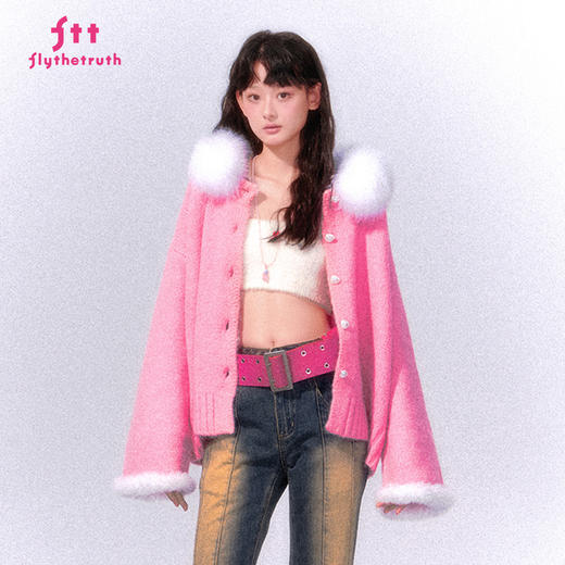 FTT Flythetruth 星梦童话  韩系真狐狸毛领毛衣女冬季针织衫外套 商品图0
