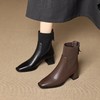 复古靴子女粗跟秋冬新款短筒马丁靴真皮方头高跟短靴时尚瘦瘦靴女 商品缩略图3