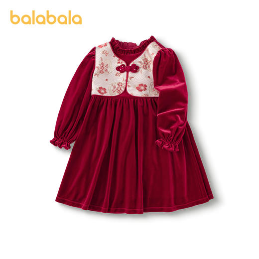巴拉巴拉童装女童连衣裙丝绒裙子春秋国风裙洋气时尚盘扣精致潮 商品图0