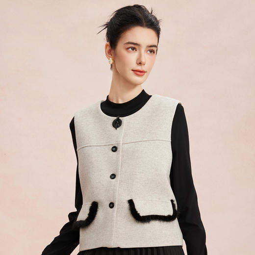 RE805斯尔丽2026新款小香风系列圆领马甲搭配压褶连衣裙时尚通勤套装 商品图4