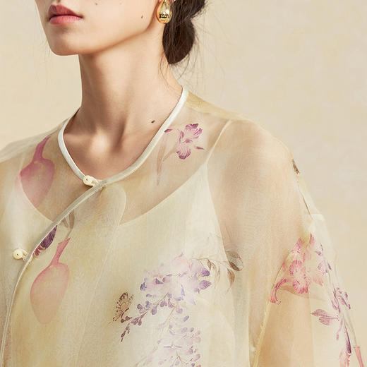 【林栖设计小店】卷草入画|桑蚕丝印花新中式仙气2026春新款真丝衫套组1961085 商品图3