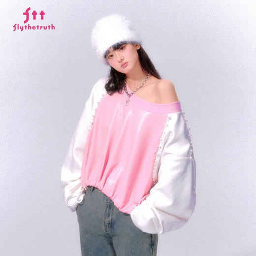 FTT Flythetruth  甜蜜暴击 美式撞色圆领卫衣女秋季百搭宽松上衣 商品图0