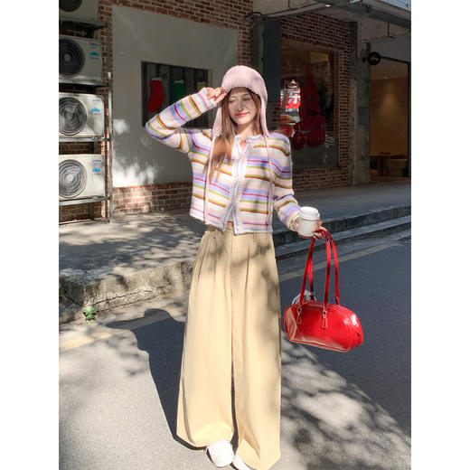 <曾小咸推荐>2.6现货秒杀 ！微信超特价！韩系彩色条纹毛织开衫 日常229.99 立减140 秒杀89.99！！ 商品图3