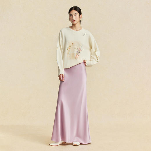 【林栖设计小店】宋瓷雅画|绵羊毛印花米白宽松新中式2026春新款毛织上衣1961049 商品图8