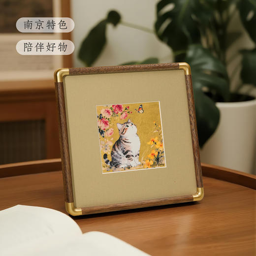 金陵金箔新中式金箔画摆台喜鹊柿子桌面装饰画中式书房摆件高档 商品图3