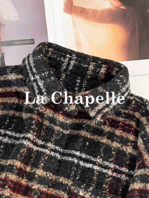 专柜实拍【羊毛加厚衬衣】拉夏贝尔/La Chapelle软糯舒适！宽松时髦格子衬衫单排扣粗花呢短外套 商品图5
