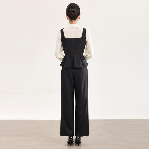 「高货wl」全新升级【铂金会员395/天猫529/差价134】(99850)洛诗琳法式轻熟风假两件撞色收腰上衣高腰直筒裤两件套 商品图3
