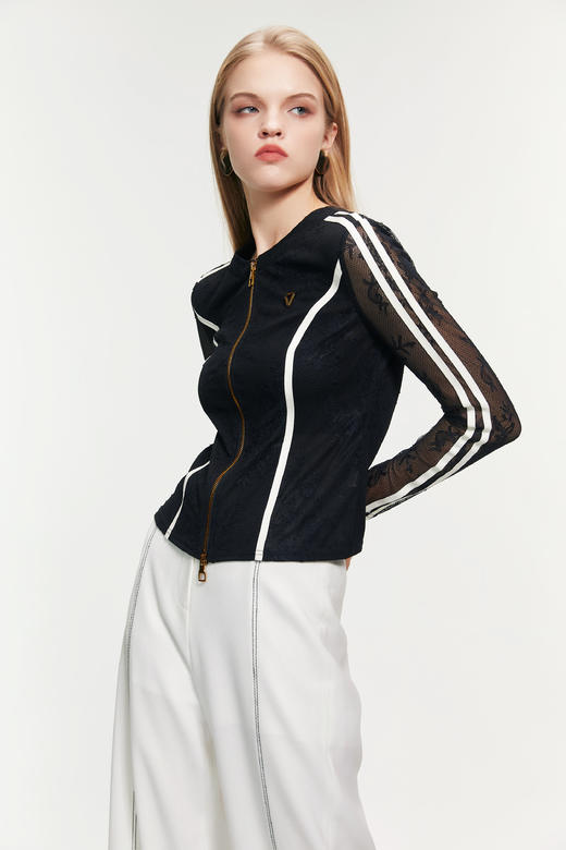 SAFICOO  时尚休闲 修身显瘦 蕾丝针织小衫 商品图2