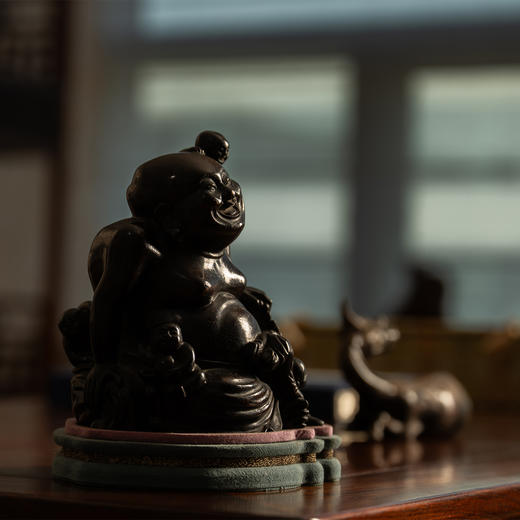 清	紫檀木雕五子登科童子戏弥勒摆件 商品图2