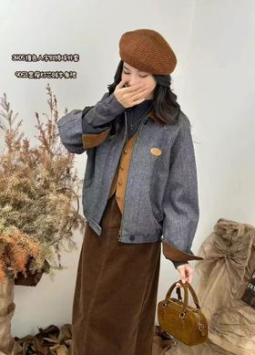 34BAR233405#厚款撞色领人字纹外套